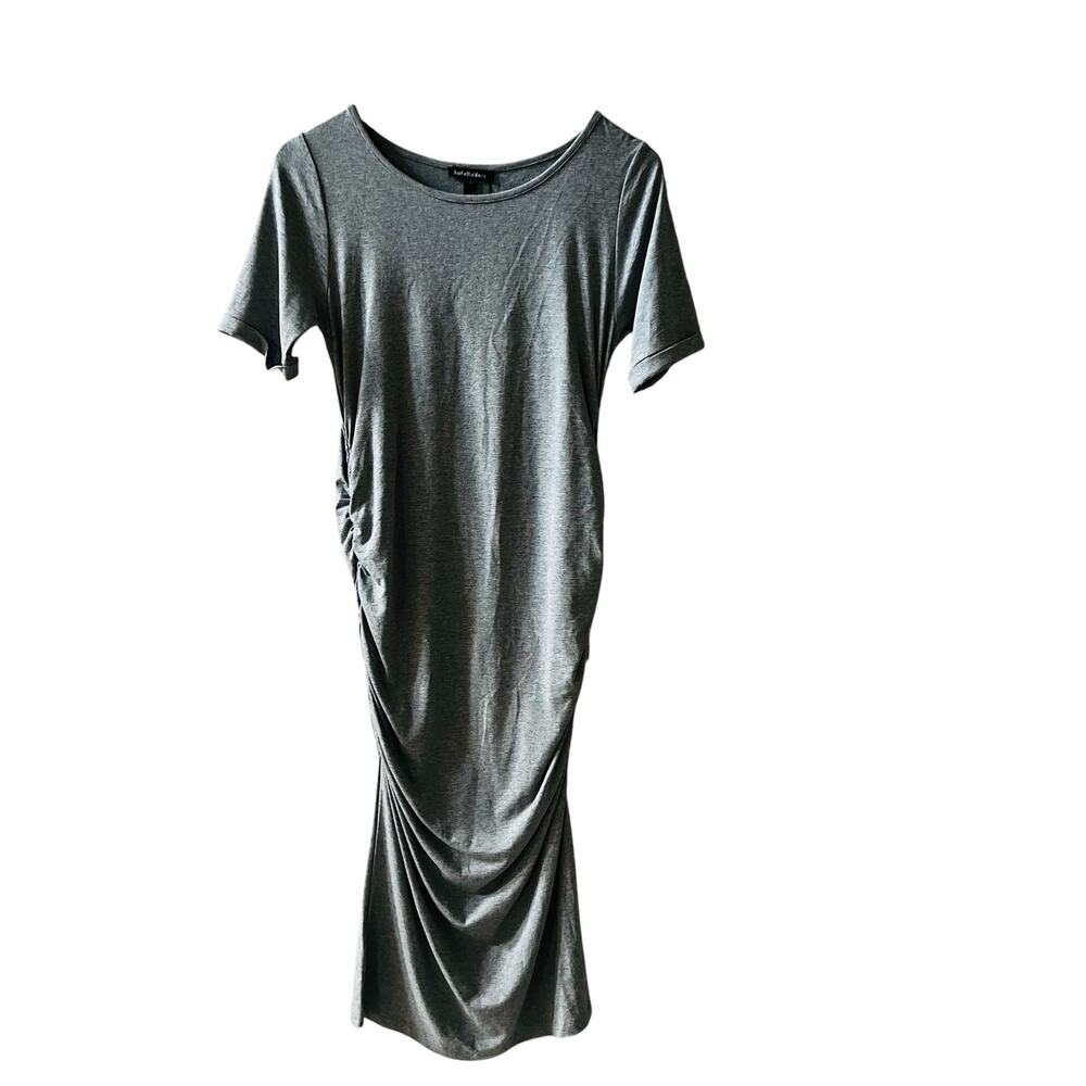 Isabella Oliver Gray Ruched Short Sleeve Jersey Dress Size 8 NWT